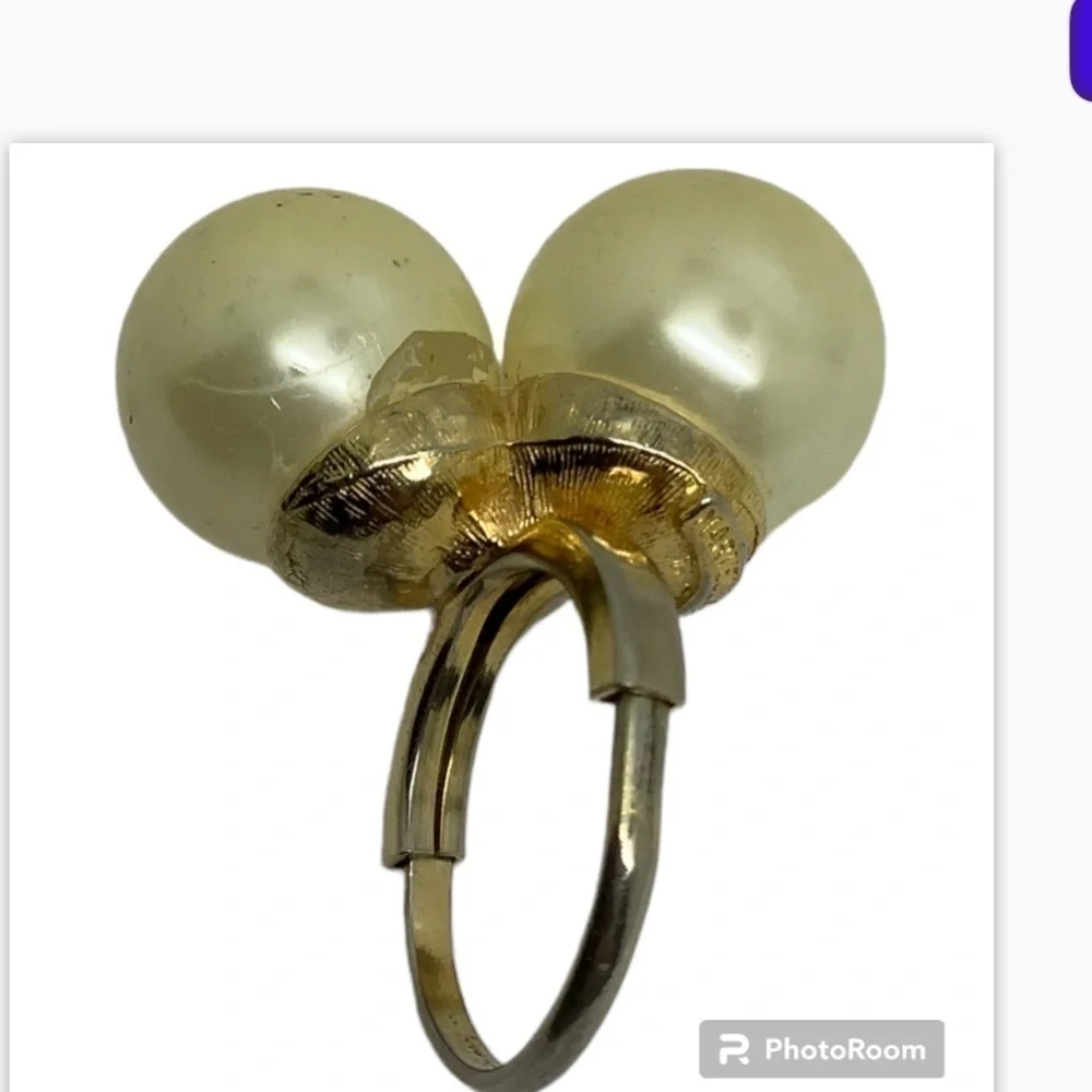 Gold Plated Adjustable faux pearl ring